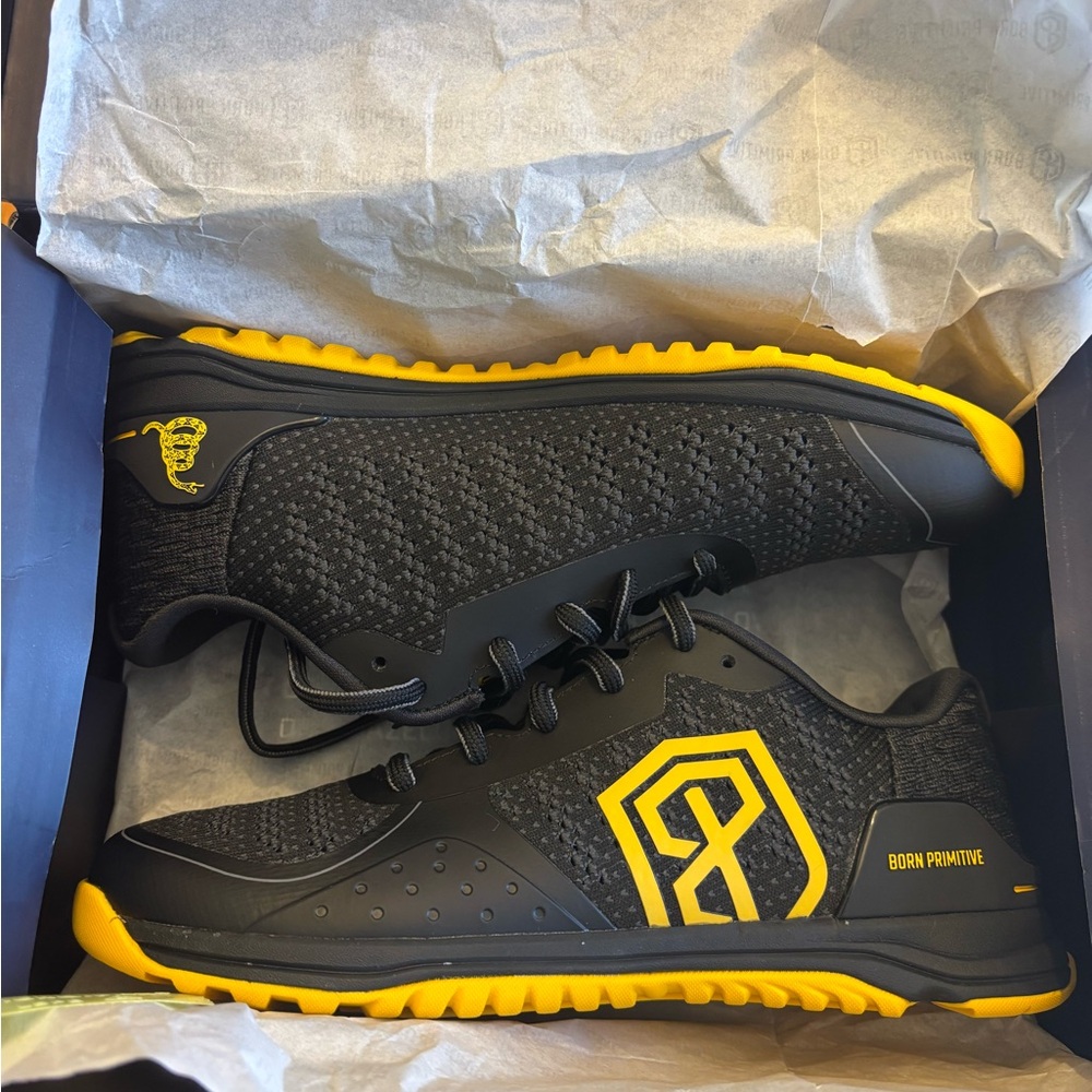 NIB Born Primitive Men's Black and Yellow Athletic Shoes, size 8